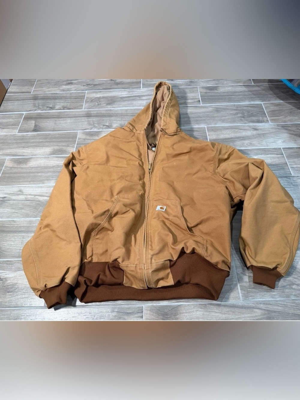 Carhartt Jacket Mens XL Brown J131 BRN Hooded Duck Canvas Zip Workwear USA